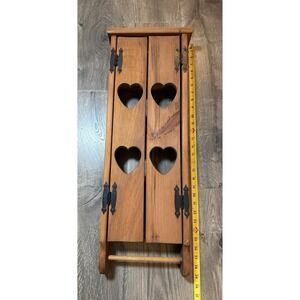 Wooden Wall Shelf with 4 Heart Cutouts On Doors Design VTG Country Cottage Decor
